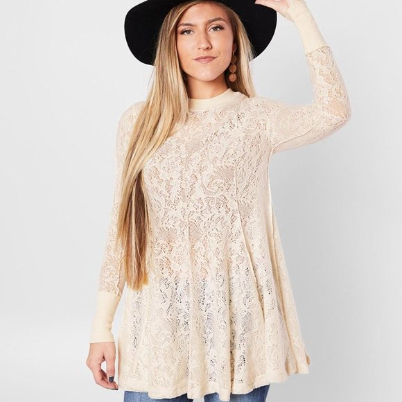 Nwot Free People Coffee in the Morning Ivory Lace Tunic Pullover Top Small $128 - Picture 2 of 6